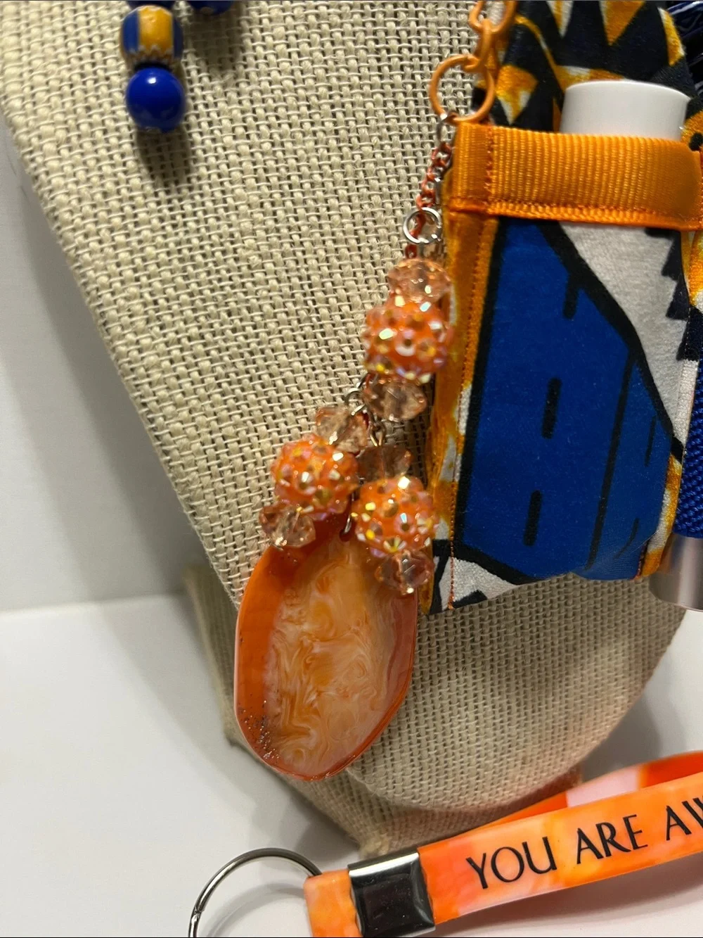 Gift Set 5 pc African Ankara Double Lip Balm Holder Keychain wristlet 2earrings